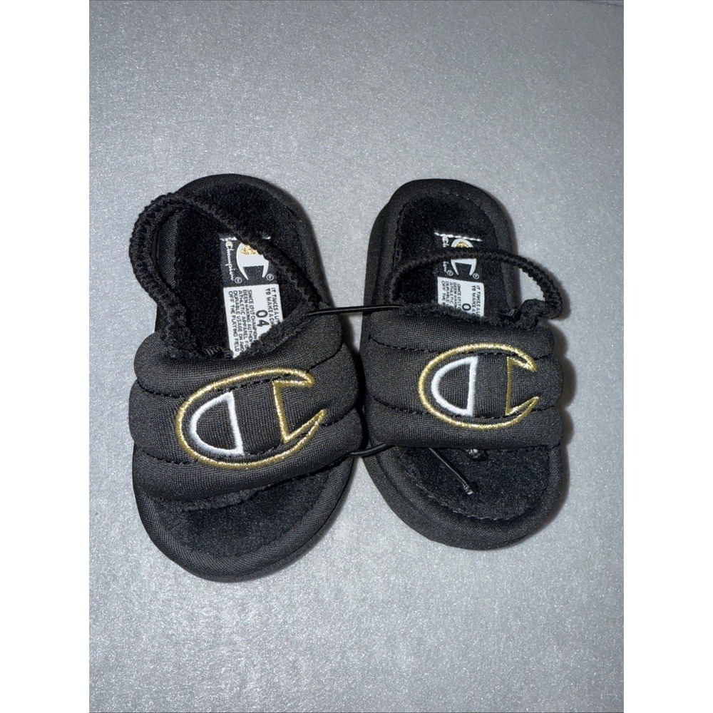 Champion Plush Core Slides Black White Gold CPS10477T Toddler NWOB Size 04